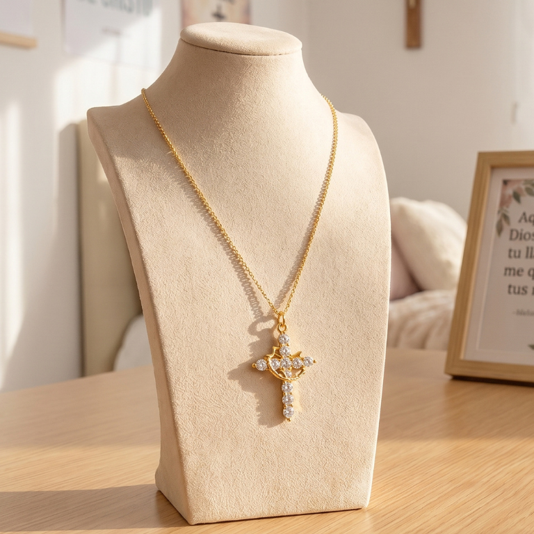Collar cruz con corona